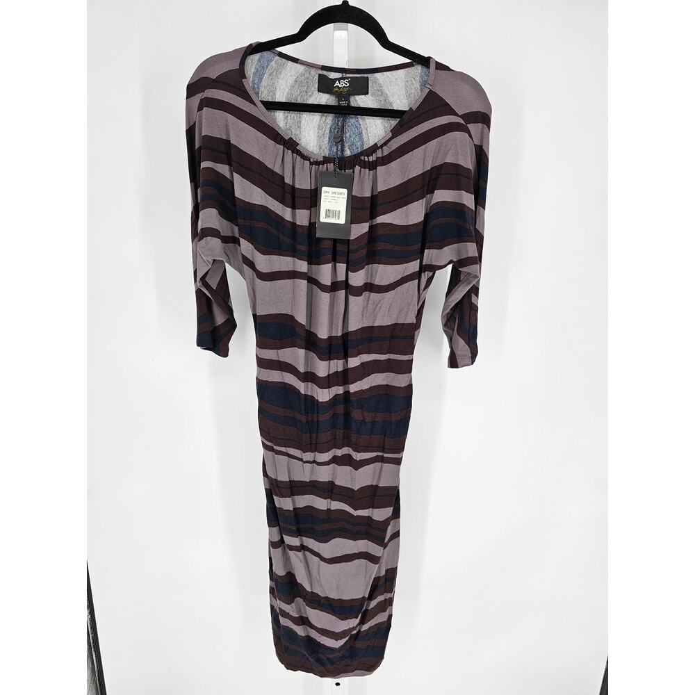 ABS Women's Striped Multicolor 3/4 Sleeve Scoop Neck Midi  Long Dress Size L
